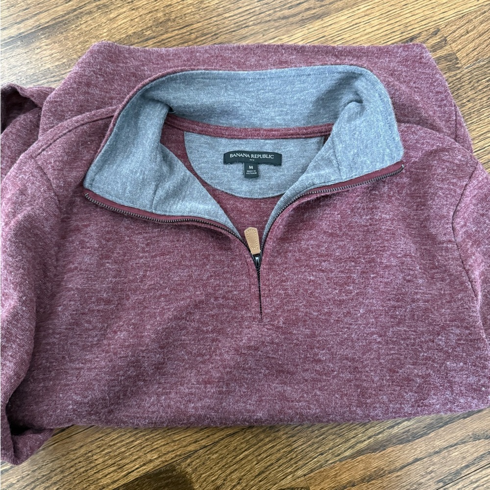 Banana Republic Men's Maroon Quarter Zip-Up Sweater